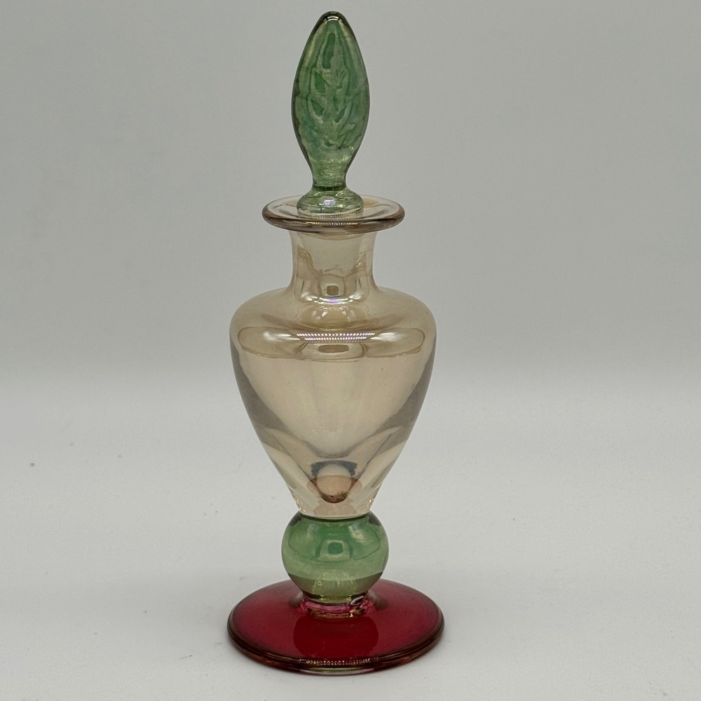 Vintage Krosno Poland Art Glass Perfume Bottle Decanter Colorful Stopper 7"